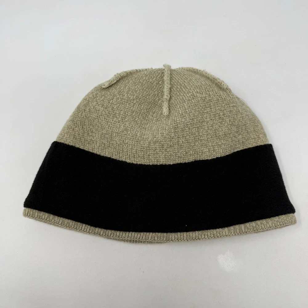 The North Face Hat Beanie Mens One Size Beige Knit‎ Fleece Lined Thermal Winter